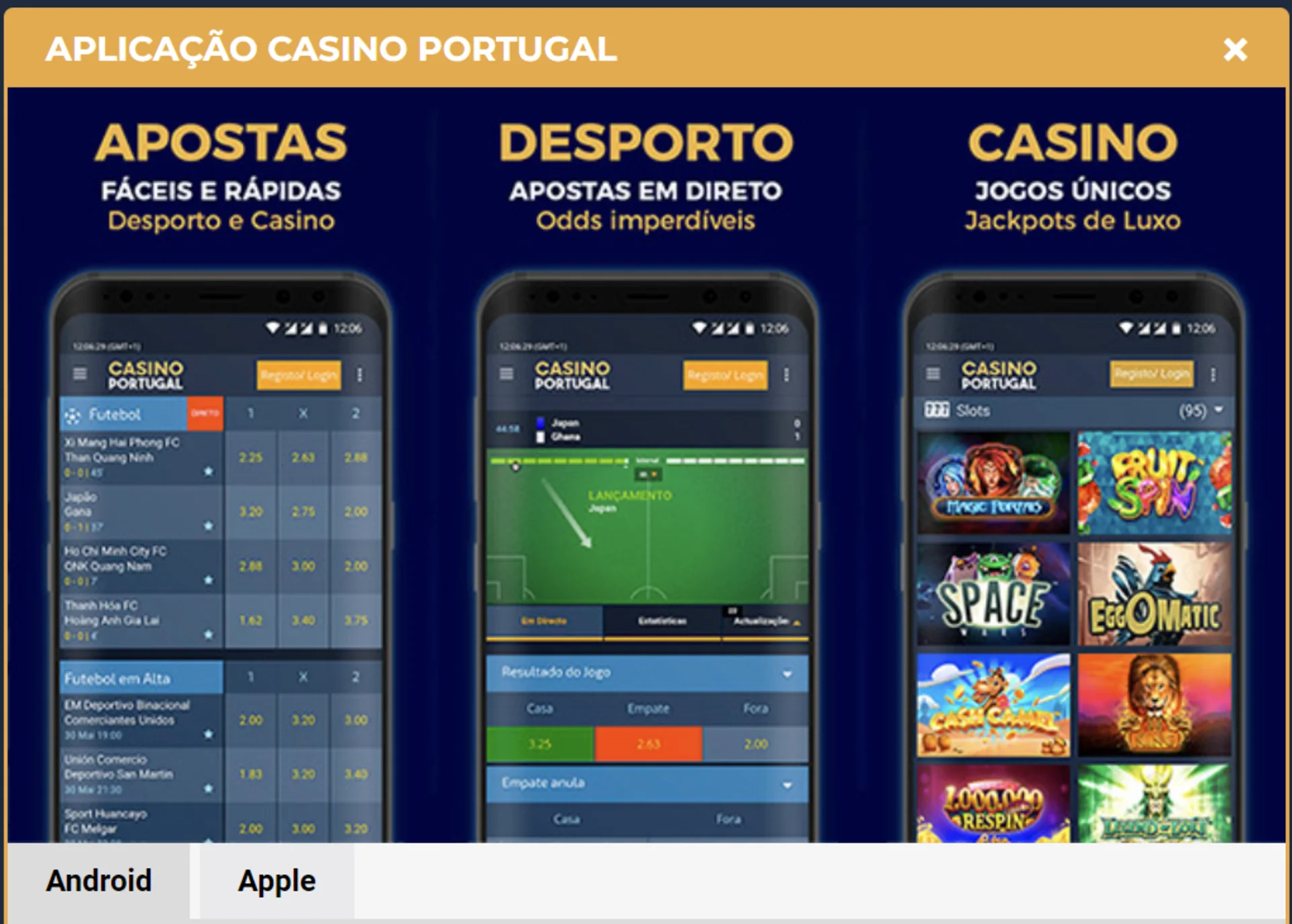 Aplicação móvel do Casino Portugal