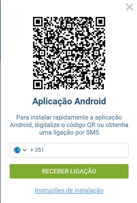 O código qr da aplicação 1xBet no Android.
